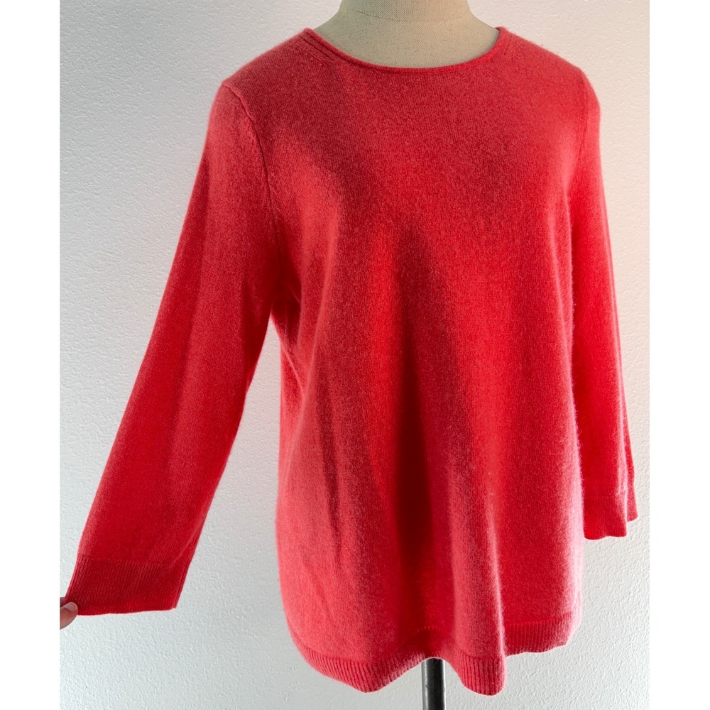 Talbots 100% Cashmere Coral Pink Crewneck Sweater Keyhole Back Casual Winter